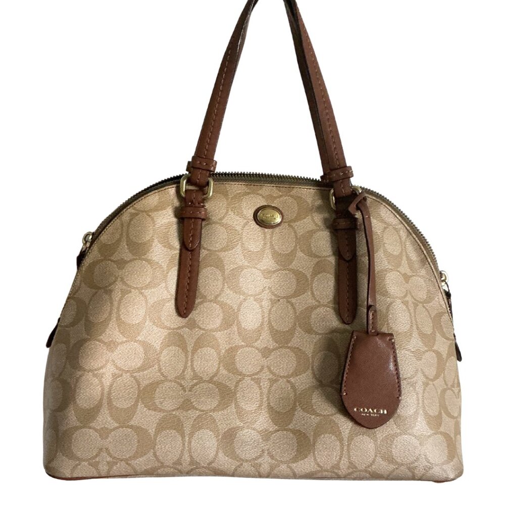 Coach Peyton Signature Purse Domed Tan Satchel Hand Bag